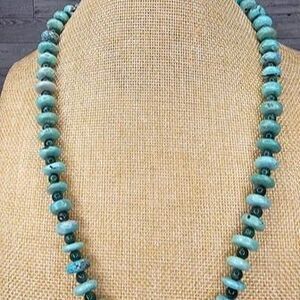 Natural Round Stone Beaded 1/20th 14K G.P. Necklace 24"L